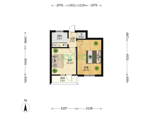 西岳庙25号 1室1厅1卫 43平方