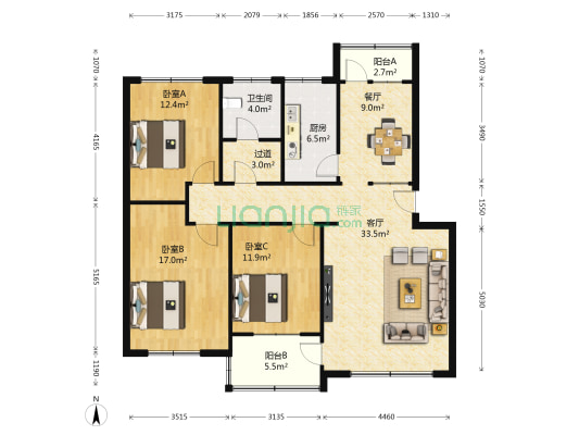 大邦小区(文化路) 3室2厅1卫 127平方