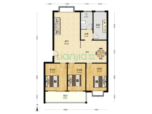 金帆服装 3室1厅1卫 128平方
