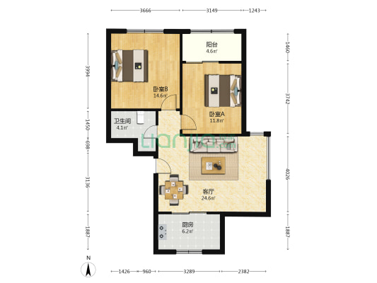 金色家园馥庭 2室1厅1卫 89平方