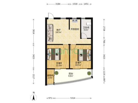 鲁能美丽五区一期 2室1厅1卫 59平方