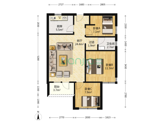 巨富九璟湾 3室1厅1卫 91平方