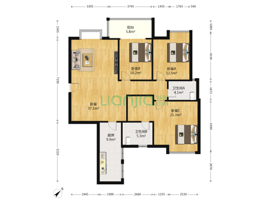 凯丽景湖 4室0厅2卫 134平方