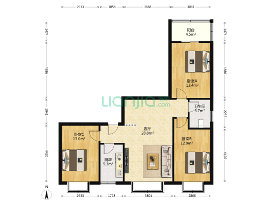 名仕公馆 3室1厅1卫 106平方