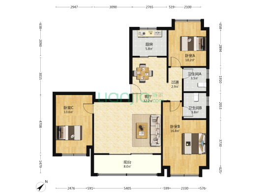 中交锦方西苑 3室1厅2卫 133平方
