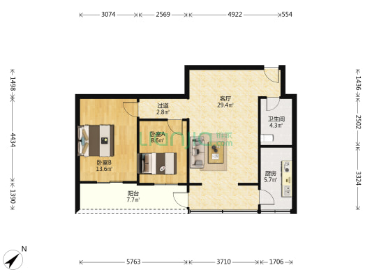 筒车巷30号 2室1厅1卫 77平方