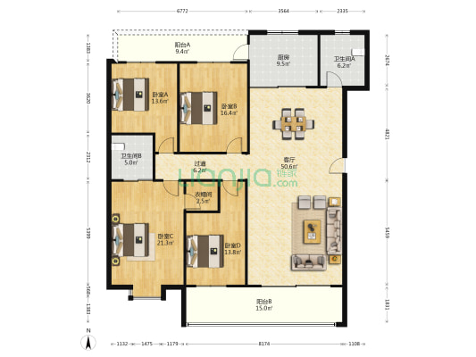 天城榕园 4室1厅2卫 200平方