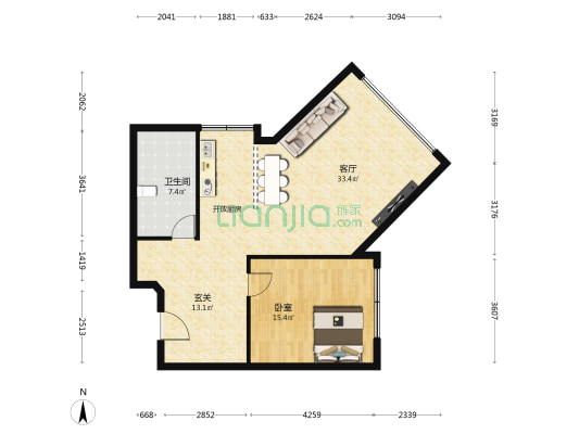 华能联合大厦 1室1厅1卫 106平方