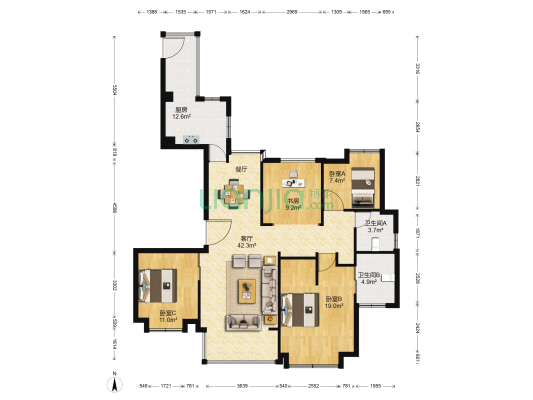 金地东御 4室1厅2卫 139平方