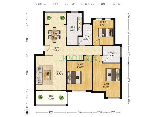 秀沁苑 3室2厅2卫 125平方