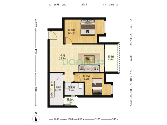华远海蓝和光一期 2室1厅1卫 79平方