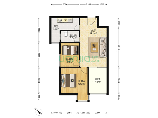 富士达锦绣格林 2室1厅1卫 64平方