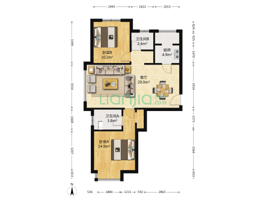 中科紫峰 2室1厅2卫 93平方