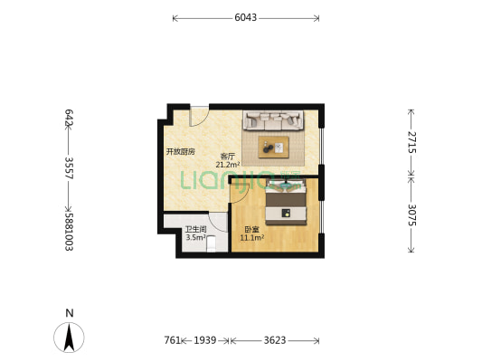 香城壹号 1室1厅1卫 59平方