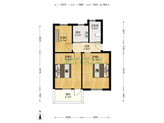 龙山路 3室0厅1卫 60平方