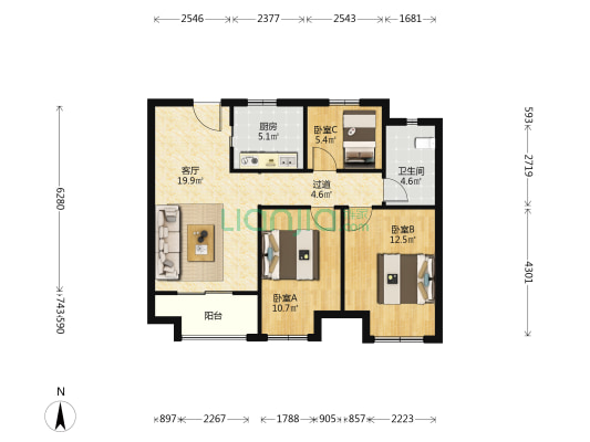 橡树澜湾花园 3室1厅1卫 91平方