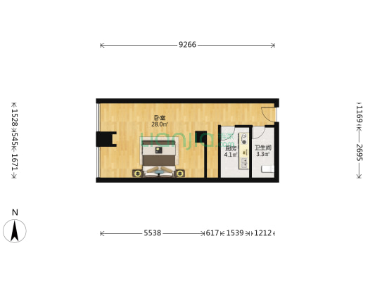 福园公寓 1室0厅1卫 51平方
