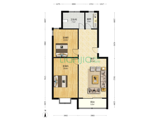 宗艺花园 2室1厅1卫 103平方