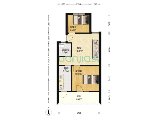 二环路北一段153号 2室1厅1卫 51平方