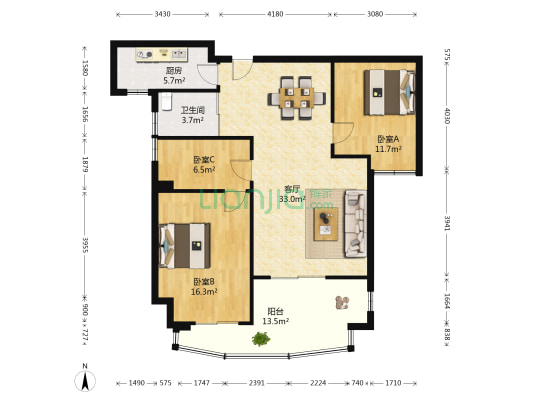 金都上品 3室1厅1卫 99平方