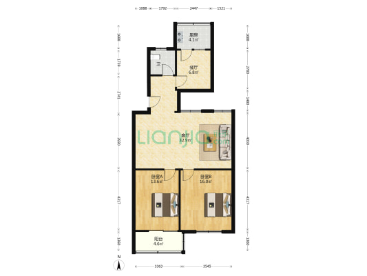 颍州交通局家属院 2室2厅1卫 100平方