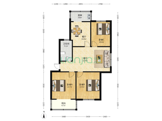市场监督管理局职工生活小区 3室2厅1卫 95平方