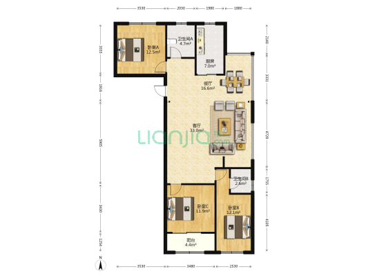 香堤意墅 3室2厅2卫 97平方