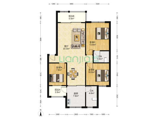 瑞和家园 3室1厅2卫 113平方