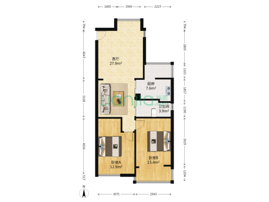 金轩嘉园 2室1厅1卫 89平方