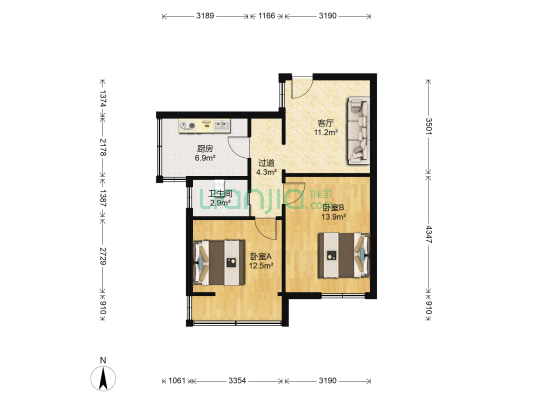 菱湖新村 2室1厅1卫 59平方