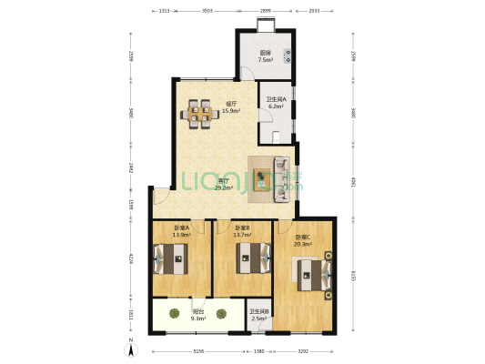 国土局家属院 3室2厅2卫 141平方