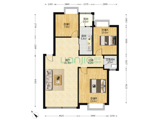 卧龙基地 3室1厅1卫 94平方