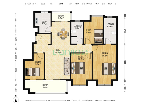 柏仕公园 4室1厅2卫 130平方