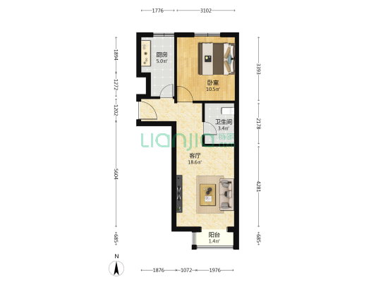 龙泉苑小区 1室1厅1卫 55平方