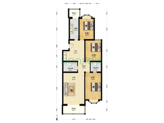 体育场路6号院 3室1厅2卫 135平方