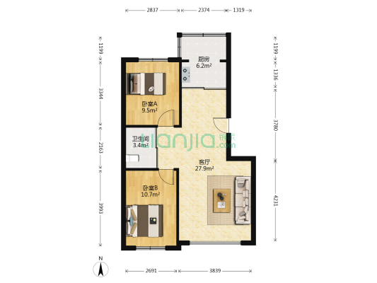万龙第八城C区 2室1厅1卫 80平方
