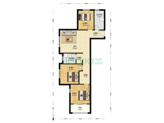 胜利华庭 3室1厅2卫 108平方