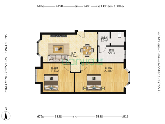 瑞升南园 2室1厅1卫 85平方