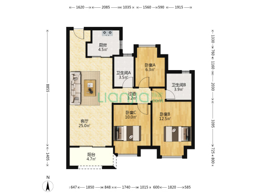 中海尚璟 3室1厅2卫 99平方