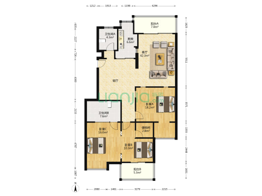瓯龙梦溪嘉苑二期 3室1厅2卫 138平方