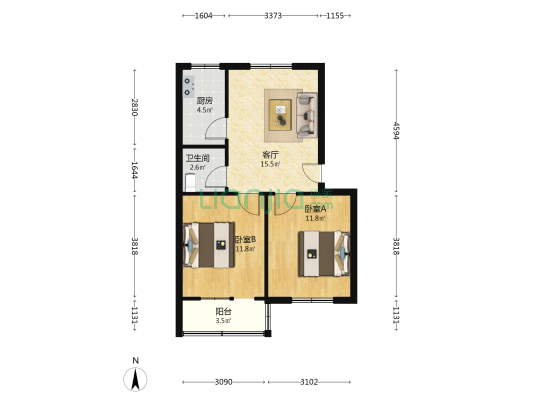 新华路10号小区 2室1厅1卫 65平方
