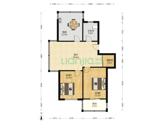 紫城小苑 2室1厅1卫 91平方