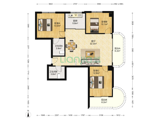 半山林海二期 3室1厅2卫 112平方