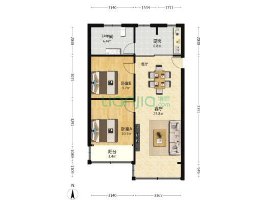 美乐小区 2室1厅1卫 80平方