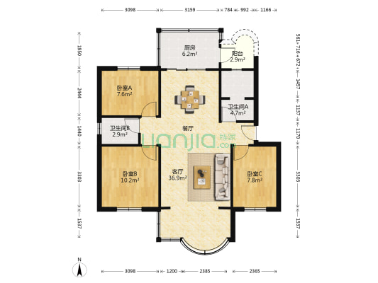 金安小区 3室1厅2卫 80平方