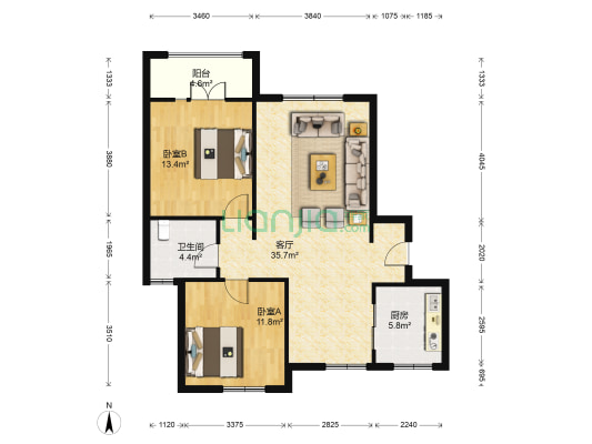 锦庭园 2室1厅1卫 103平方