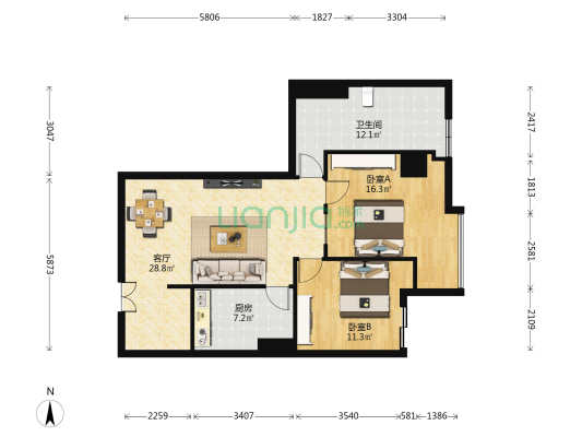 汇银铭尊 2室1厅1卫 95平方