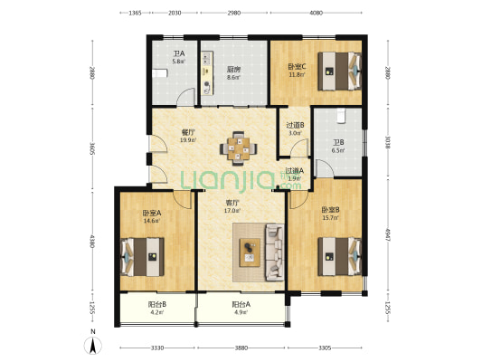 申裕苑 3室2厅2卫 136平方
