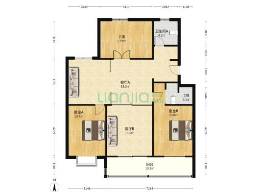双牌三村 3室2厅2卫 125平方