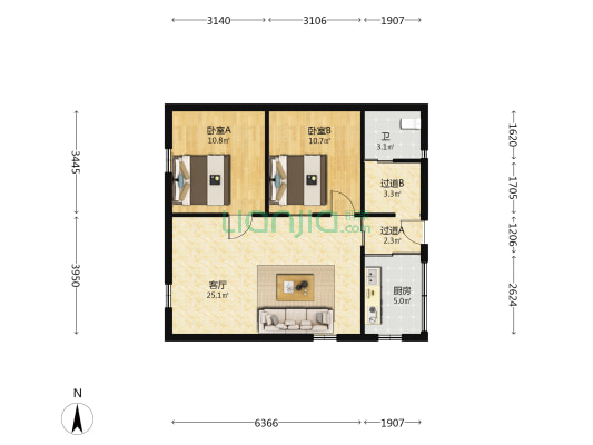 塔山街 2室1厅1卫 75平方